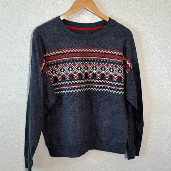 CuddlDuds Women’s Large Grey Red Long Sleeve Shirt‎ Warm Festive - Picture 1 of 5